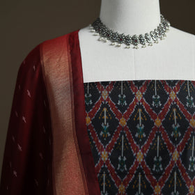 Pochampally Ikat Handloom Sico Unstitched Dress Material: Kurta with Dupatta 10
