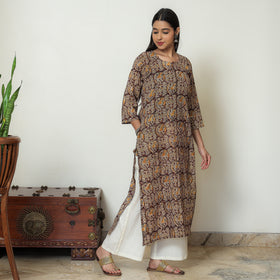  Kalamkari Block Print Mul Cotton Straight Kurta For Women