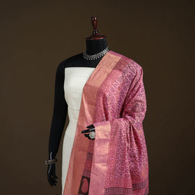 Bagh Hand Block Print Natural Dyed Tissue Zari Chanderi Silk Dupatta 42