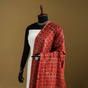 Red - Pipad Hand Block Print Natural Dyed Chanderi Silk Handloom Dupatta 37