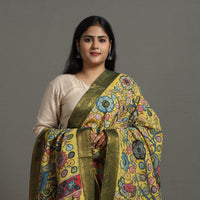 Yellow - Chanderi Silk Srikalahasti Handpainted Pen Kalamkari Dupatta 40