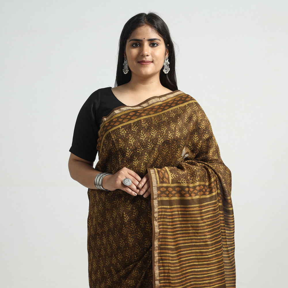 block printed silk saree