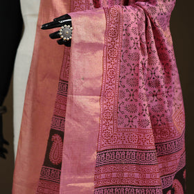Bagh Hand Block Print Natural Dyed Tissue Zari Chanderi Silk Dupatta 42