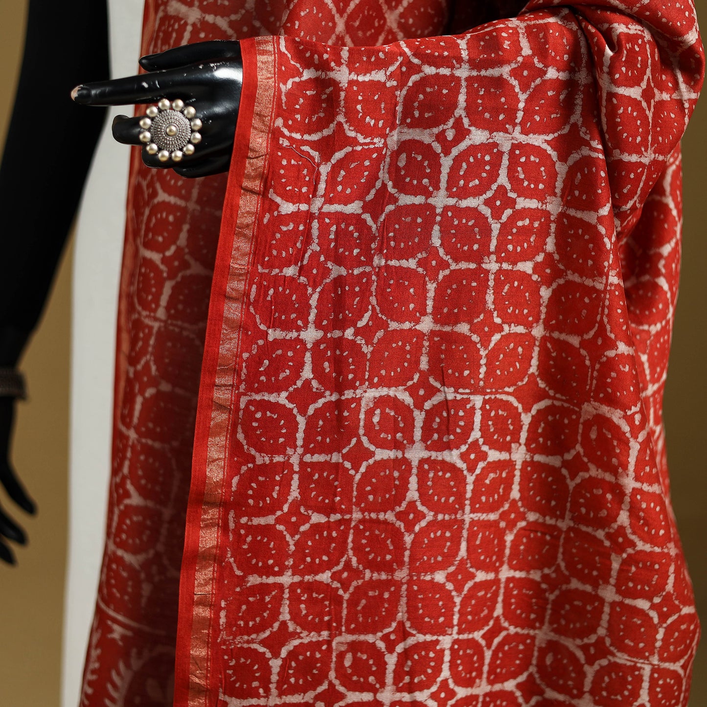 Red - Pipad Hand Block Print Natural Dyed Chanderi Silk Handloom Dupatta 37