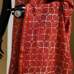 Red - Pipad Hand Block Print Natural Dyed Chanderi Silk Handloom Dupatta 37