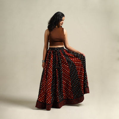 Multicolor - Bandhani Tie-Dye 24 Kali Patchwork Cotton Long Skirt 28