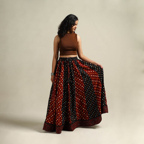 Multicolor - Bandhani Tie-Dye 24 Kali Patchwork Cotton Long Skirt 28