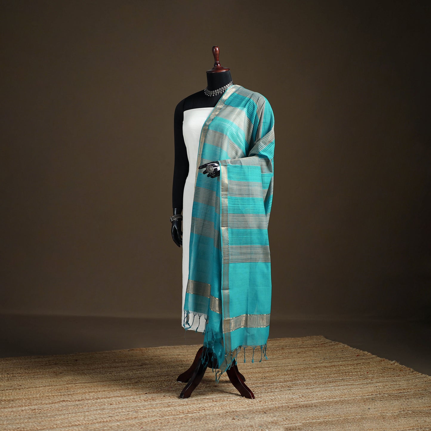 Pure Handloom Cotton Nizam Zari Border Mangalagiri Dupatta 42
