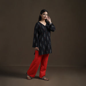 Black - Pochampally Ikat Cotton Short Kurta for Women 21