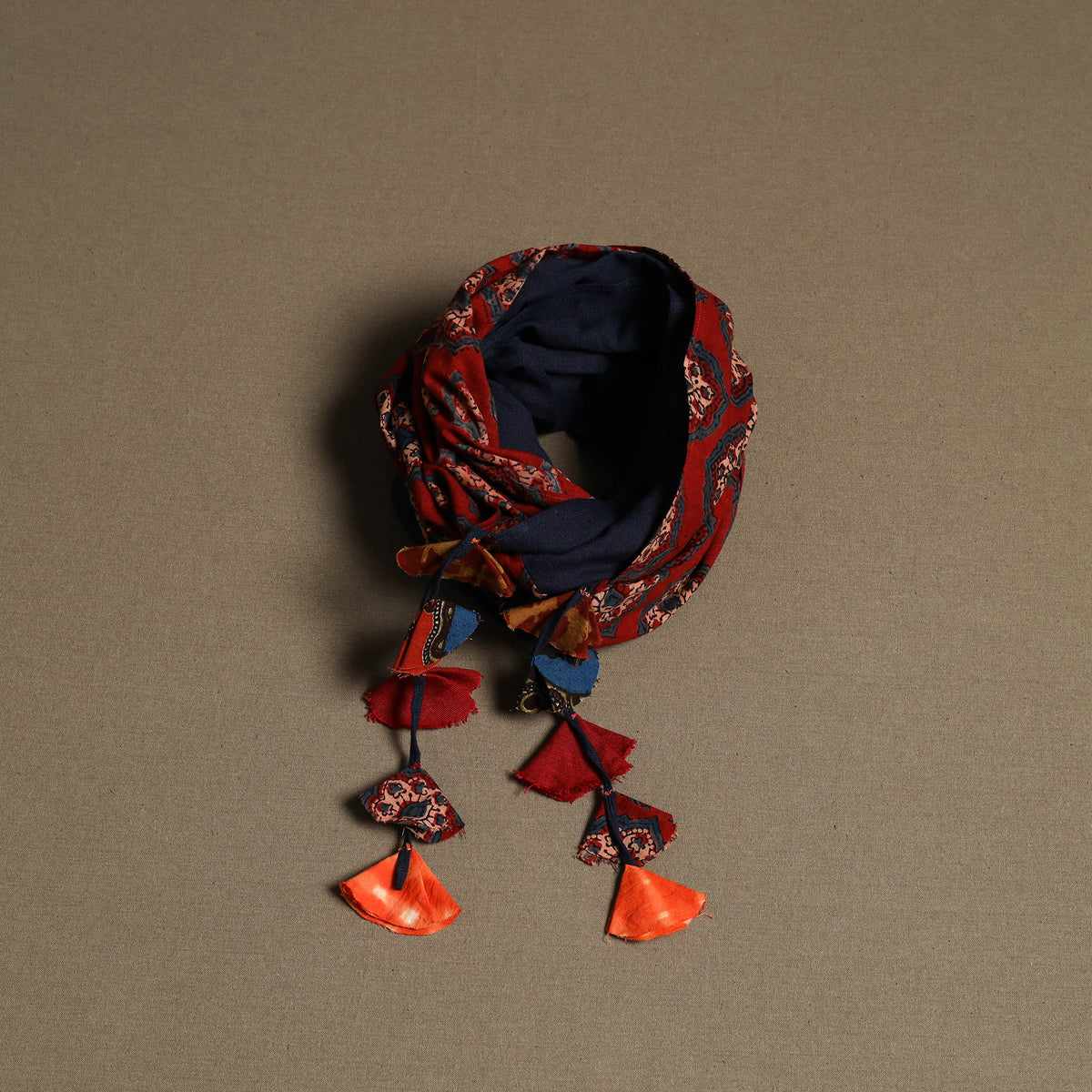 Ajrakh Block Print Scarf with Tassels 13