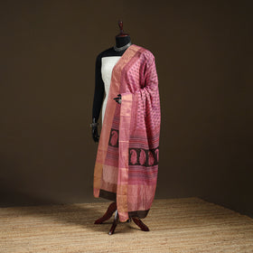 Bagh Hand Block Print Natural Dyed Tissue Zari Chanderi Silk Dupatta 43