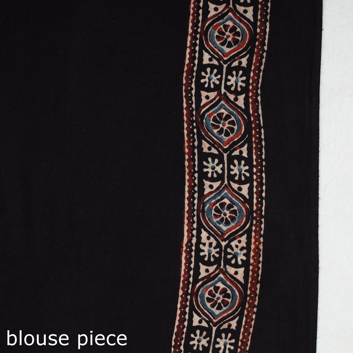 Black - Ajrakh Block Printed Cotton Natural Dyed Saree with Tassels