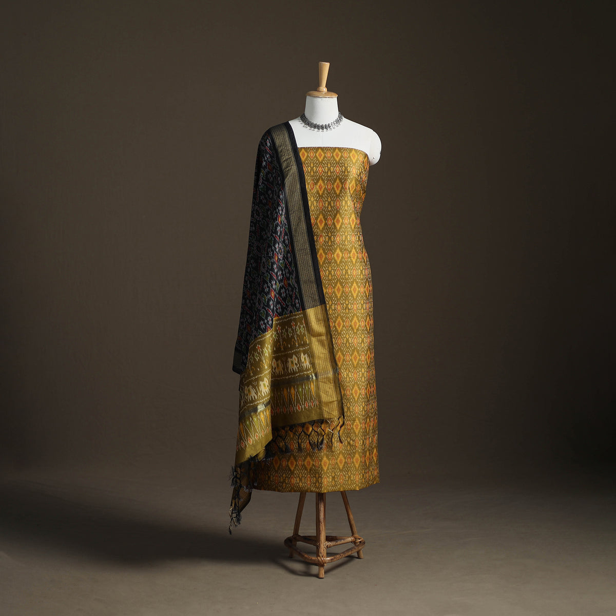 Pochampally Ikat Handloom Sico Unstitched Dress Material: Kurta with Dupatta 11