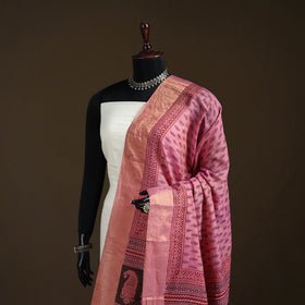 Bagh Hand Block Print Natural Dyed Tissue Zari Chanderi Silk Dupatta 43