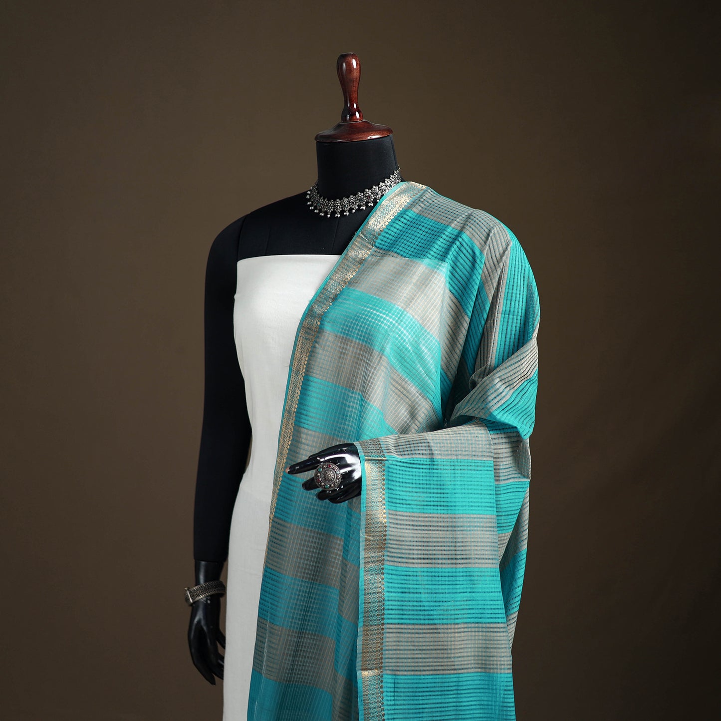 Pure Handloom Cotton Nizam Zari Border Mangalagiri Dupatta 42