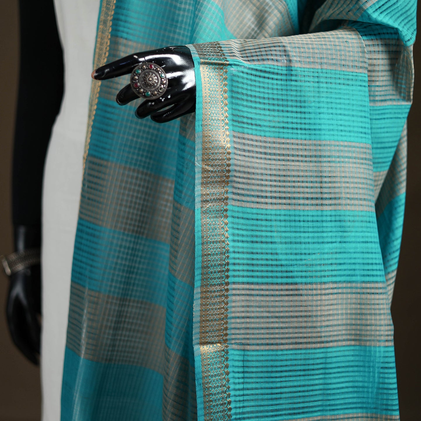Pure Handloom Cotton Nizam Zari Border Mangalagiri Dupatta 42