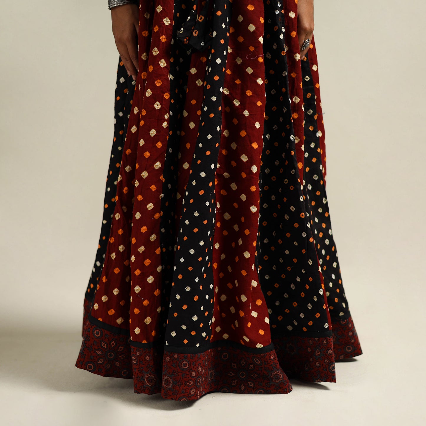 Multicolor - Bandhani Tie-Dye 24 Kali Patchwork Cotton Long Skirt 28