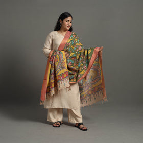 Green - chanderi silk srikalahasti handpainted pen