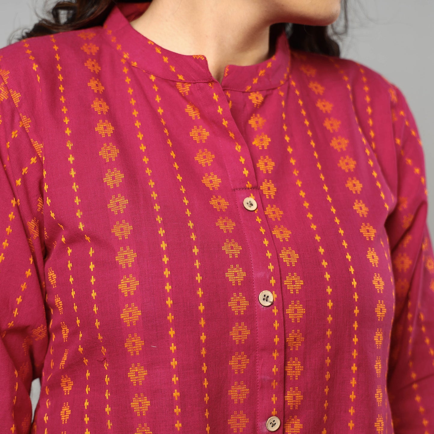 Pink - Jacquard Cotton Long Kurta