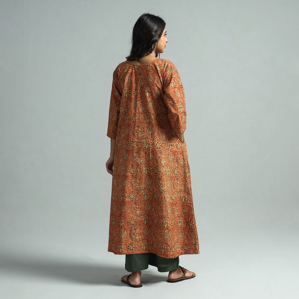 Orange - Pedana Kalamkari Block Printed Cotton Kurta with Palazzo Set