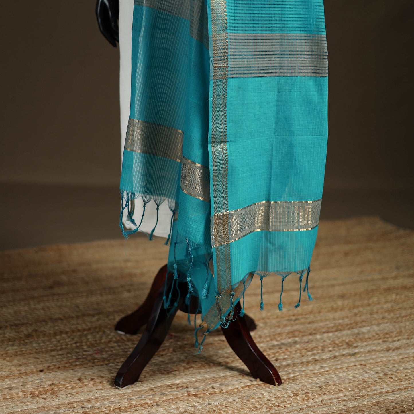 Pure Handloom Cotton Nizam Zari Border Mangalagiri Dupatta 42