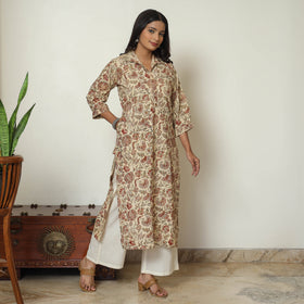 Buy Pedana Kalamkari Hand Block Printed Cotton Straight Kurta 02 Online at iTokri.com
