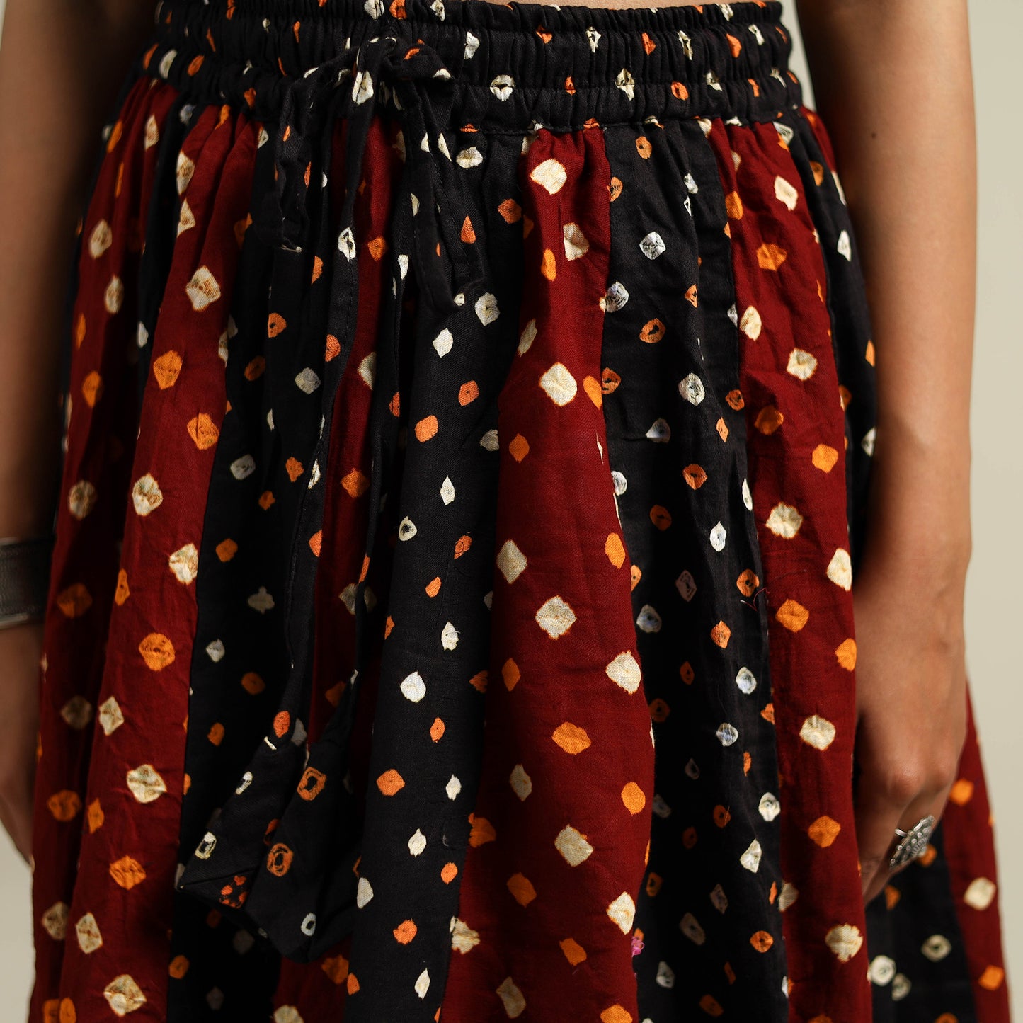 Multicolor - Bandhani Tie-Dye 24 Kali Patchwork Cotton Long Skirt 28