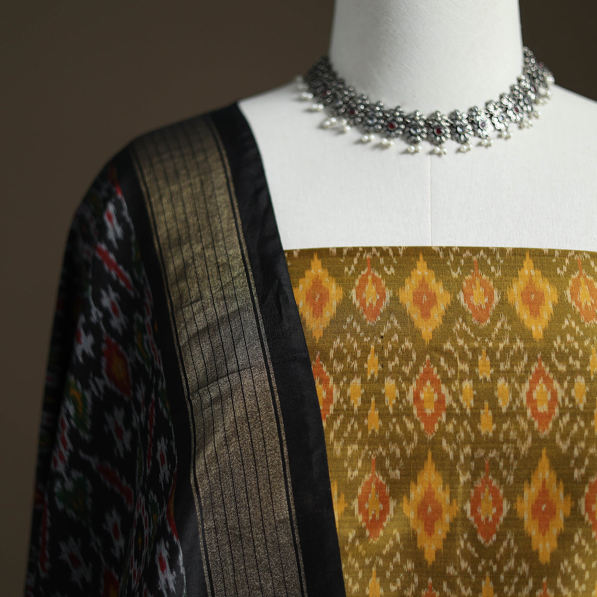 Pochampally Ikat Handloom Sico Unstitched Dress Material: Kurta with Dupatta 11