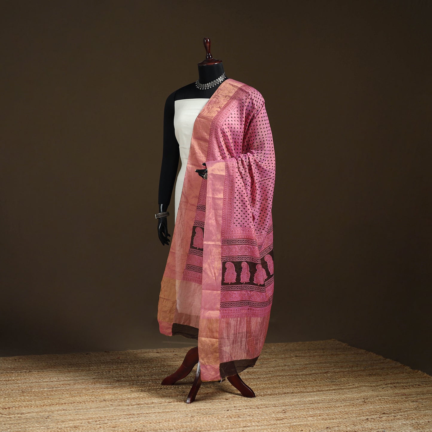 Bagh Hand Block Print Natural Dyed Tissue Zari Chanderi Silk Dupatta 44