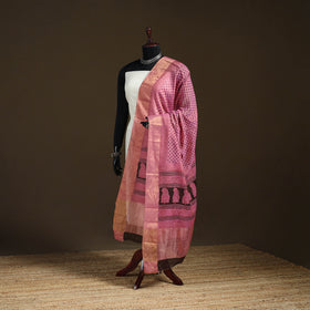 Bagh Hand Block Print Natural Dyed Tissue Zari Chanderi Silk Dupatta 44
