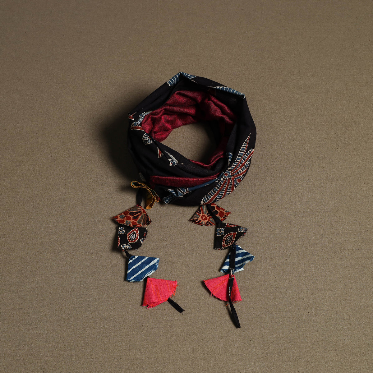Ajrakh Block Print Scarf with Tassels 04