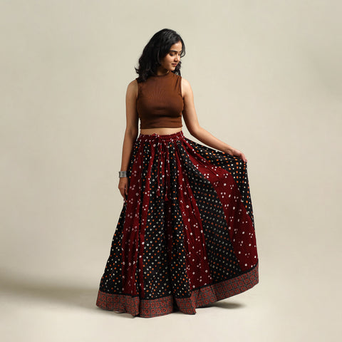 Multicolor - Bandhani Tie-Dye 24 Kali Patchwork Cotton Long Skirt 30