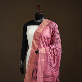 Bagh Hand Block Print Natural Dyed Tissue Zari Chanderi Silk Dupatta 44