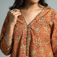 Orange - Pedana Kalamkari Block Printed Cotton Kurta with Palazzo Set