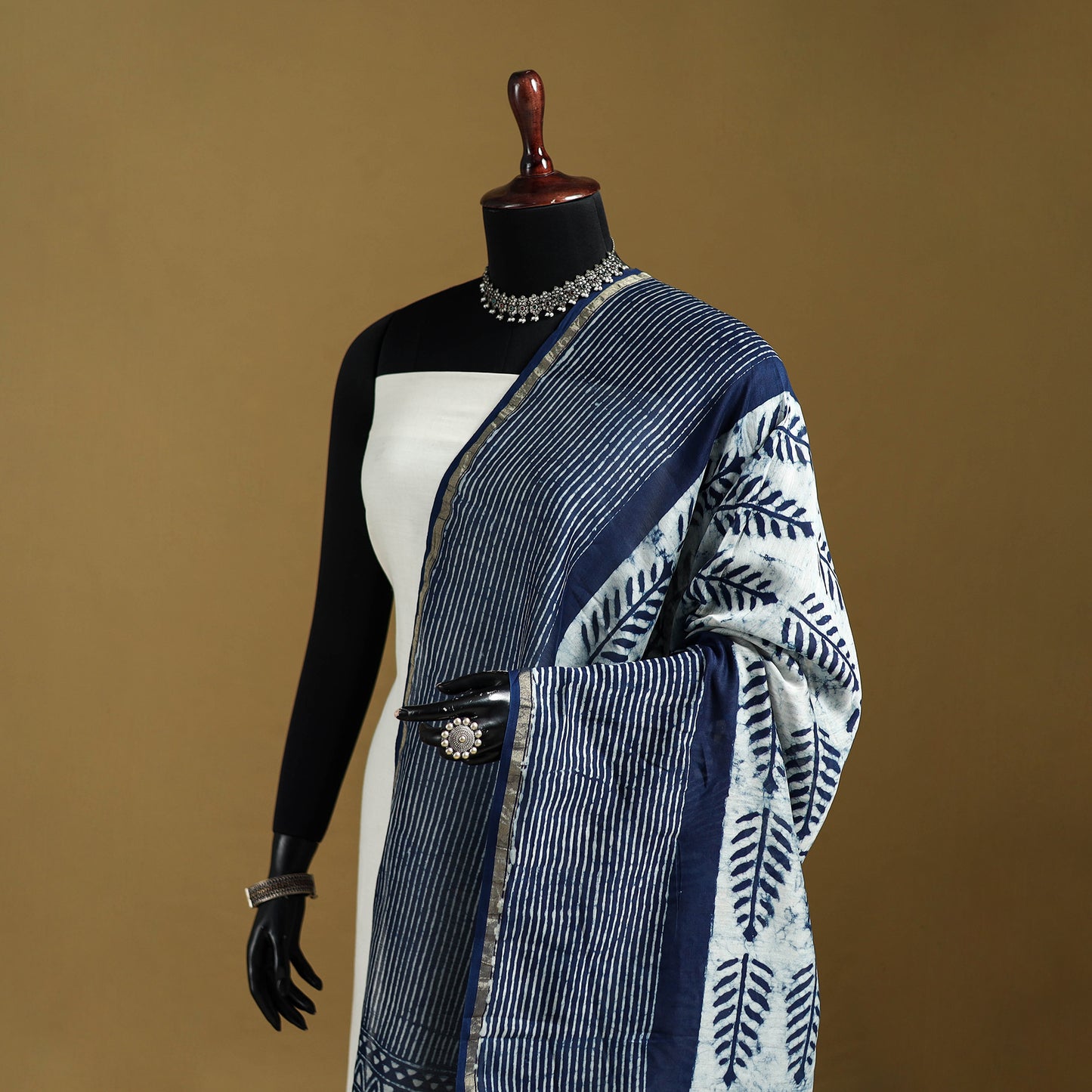Blue - Pipad Hand Block Print Natural Dyed Chanderi Silk Handloom Dupatta 39