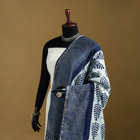 Blue - Pipad Hand Block Print Natural Dyed Chanderi Silk Handloom Dupatta 39