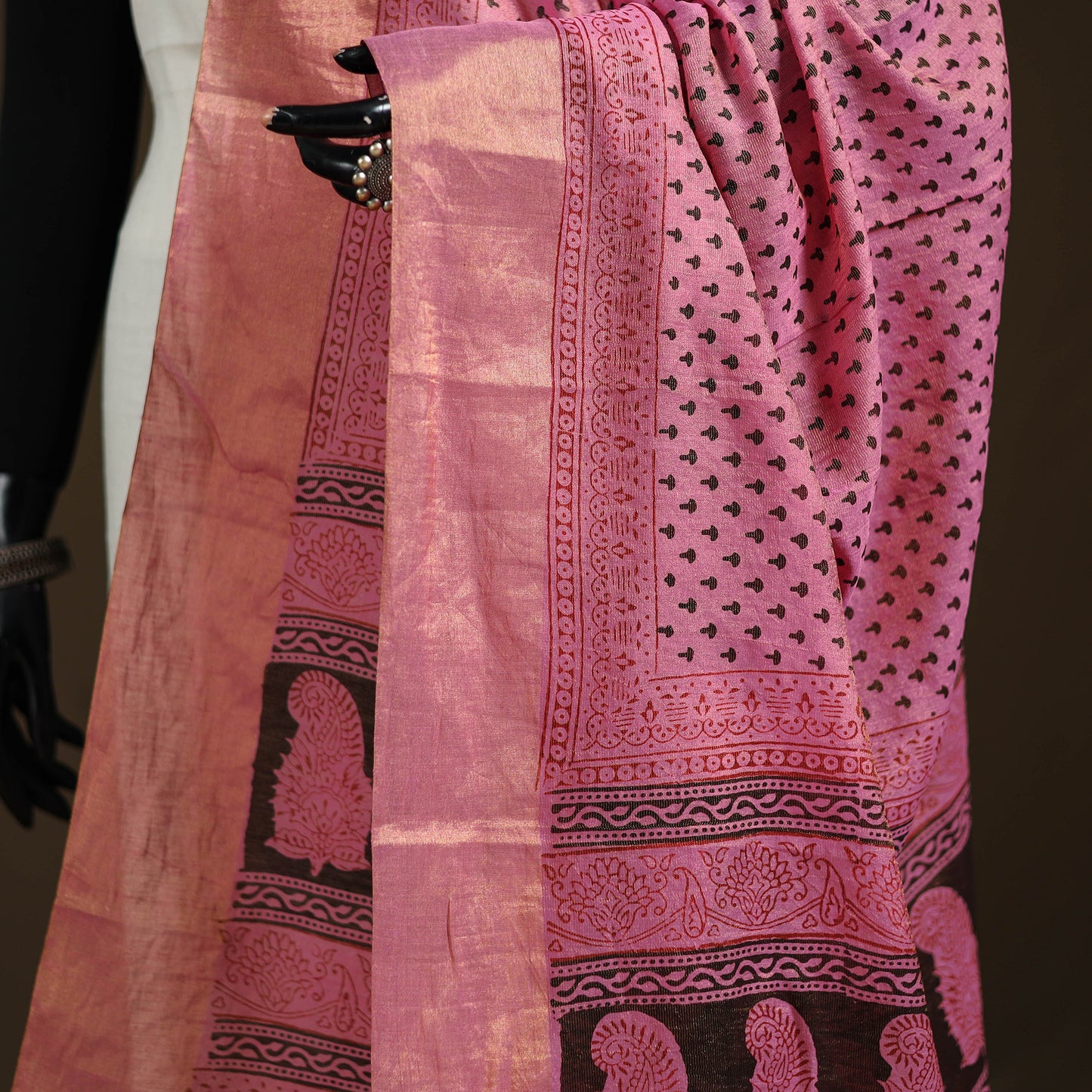 Bagh Hand Block Print Natural Dyed Tissue Zari Chanderi Silk Dupatta 44