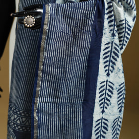 Blue - Pipad Hand Block Print Natural Dyed Chanderi Silk Handloom Dupatta 39