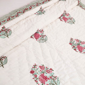 Green - Single - Reversible Sanganeri Block Print Cotton Quilt 29