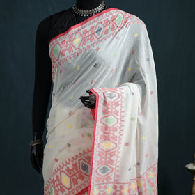 Handwoven Pure Cotton Phulia Jamdani Saree for Durga Puja 05