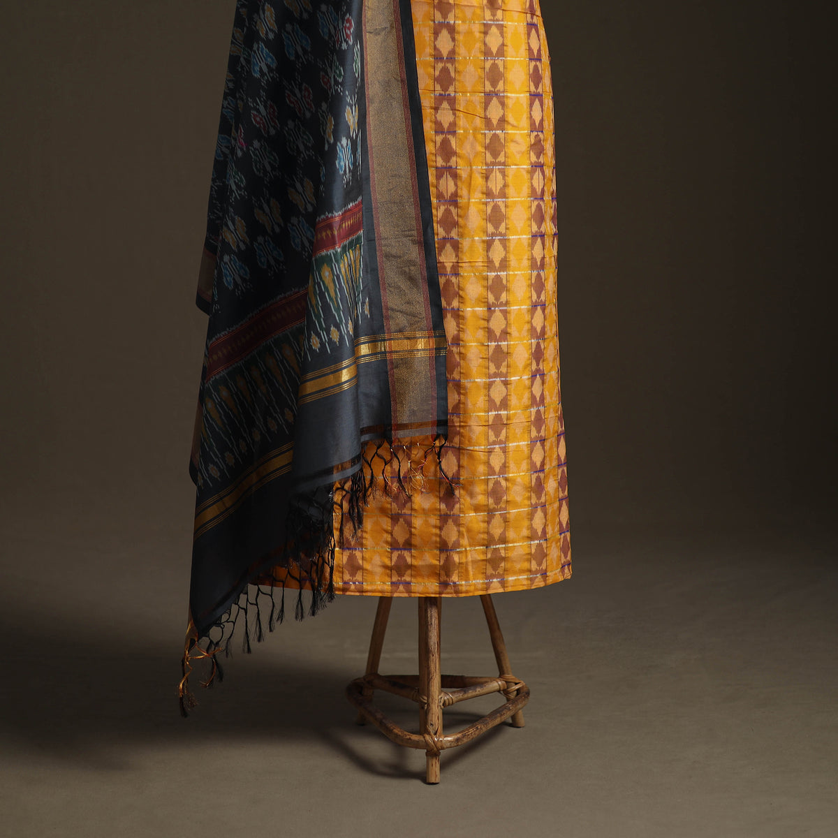 Pochampally Ikat Handloom Sico Unstitched Dress Material: Kurta with Dupatta 12
