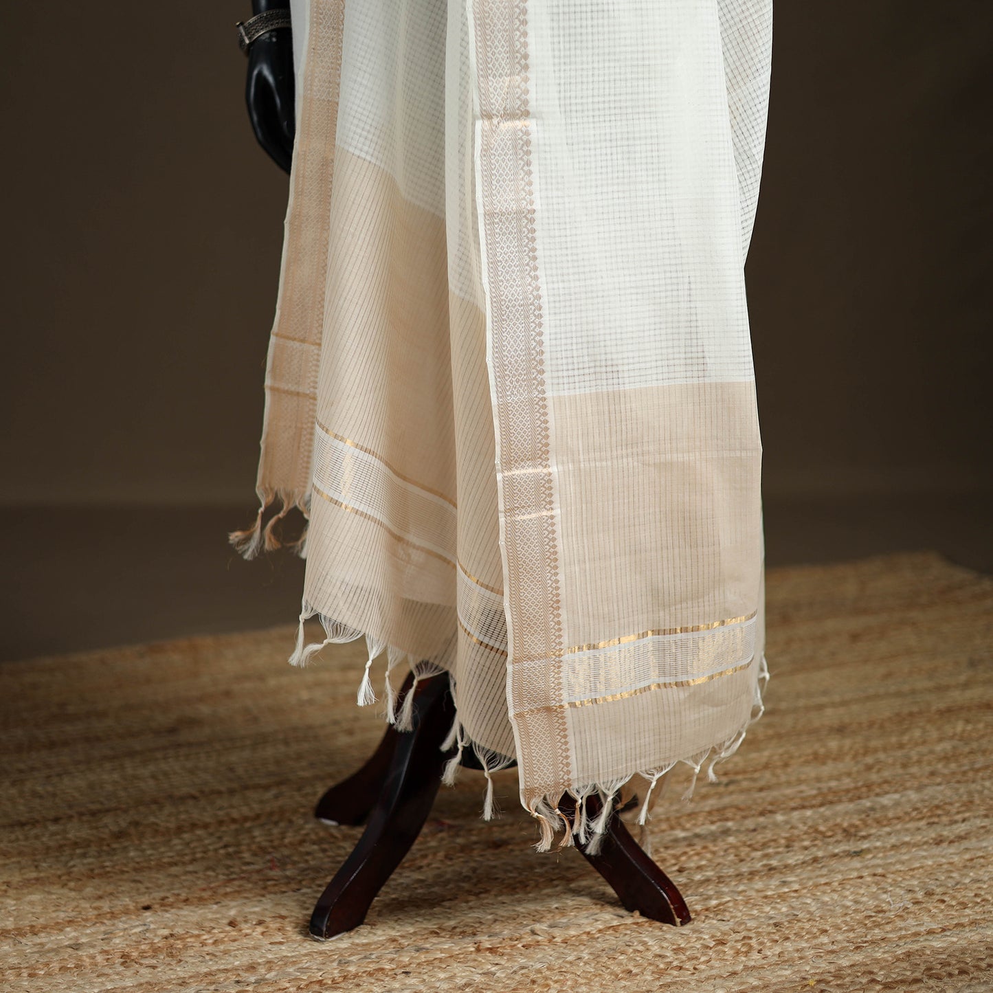 Pure Handloom Cotton Nizam Zari Border Mangalagiri Dupatta 43