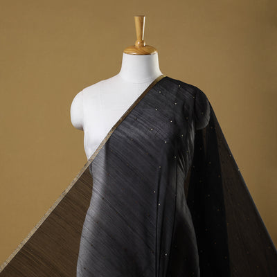 Black Handloom Silk Cotton Zari Buti Chanderi Fabric