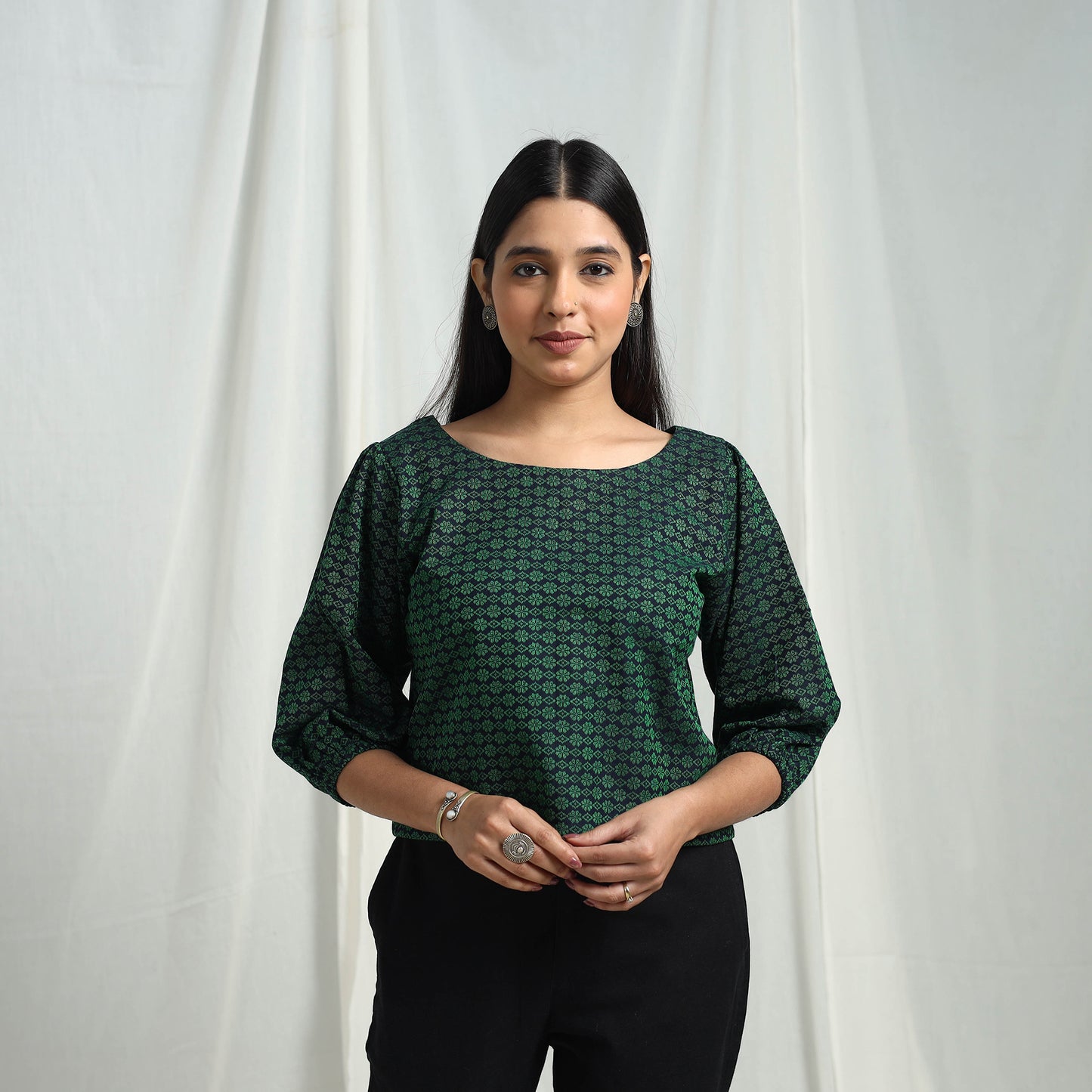 Green - Cotton Jacquard Crop Top 06