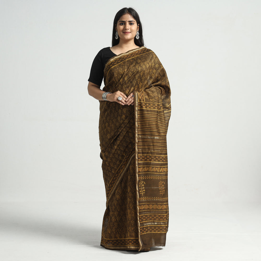 block printed silk saree