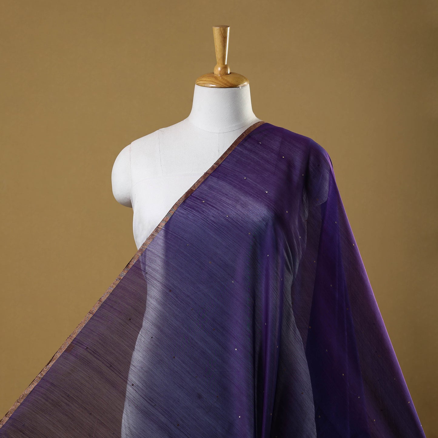 Purple Handloom Silk Cotton Zari Buti Chanderi Fabric