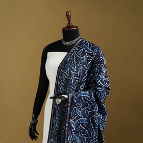 Blue - Pipad Hand Block Print Natural Dyed Chanderi Silk Handloom Dupatta 40