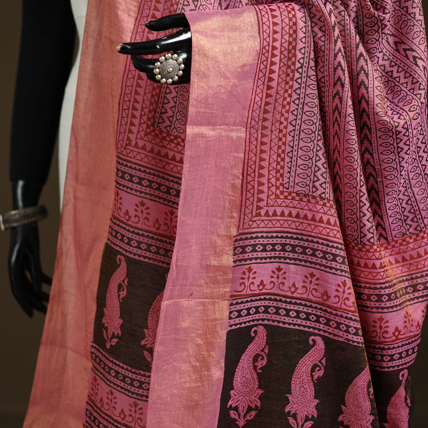 Bagh Hand Block Print Natural Dyed Tissue Zari Chanderi Silk Dupatta 45