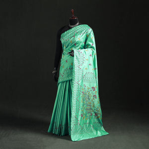 Green - Hand Embroidered Silk Saree 10