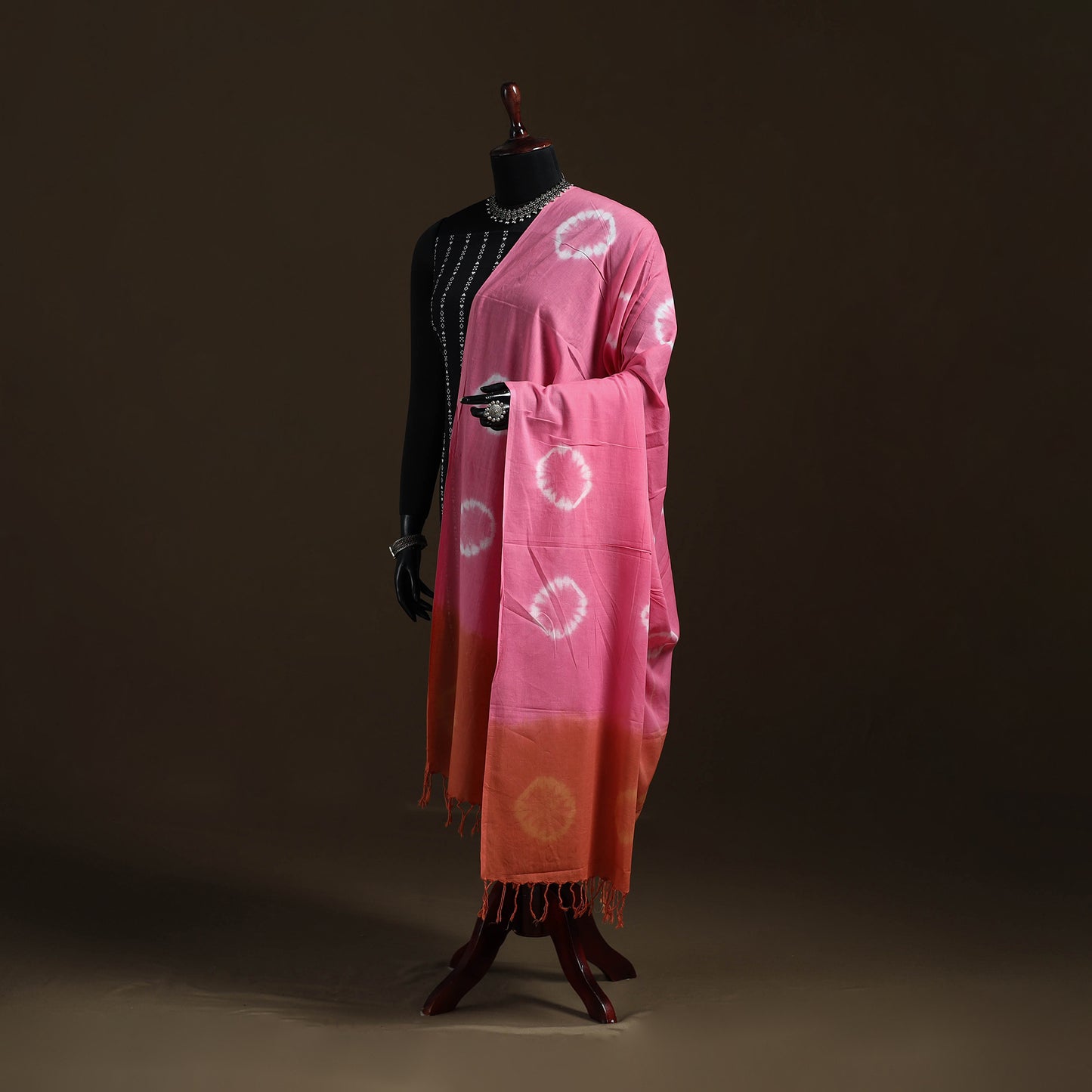 Shibori Tie-Dye Cotton Dupatta with Tassels 34